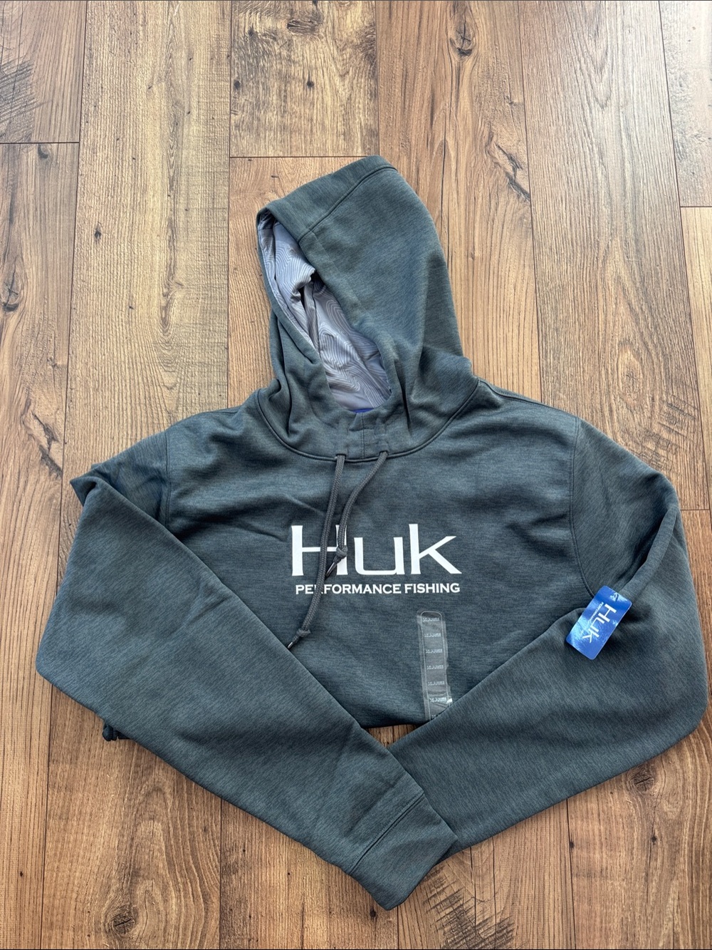 Huk Men's Performance Hoodie in Charcoal Gray with White Logo